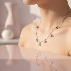 Silver Cluster Square Purple Necklace