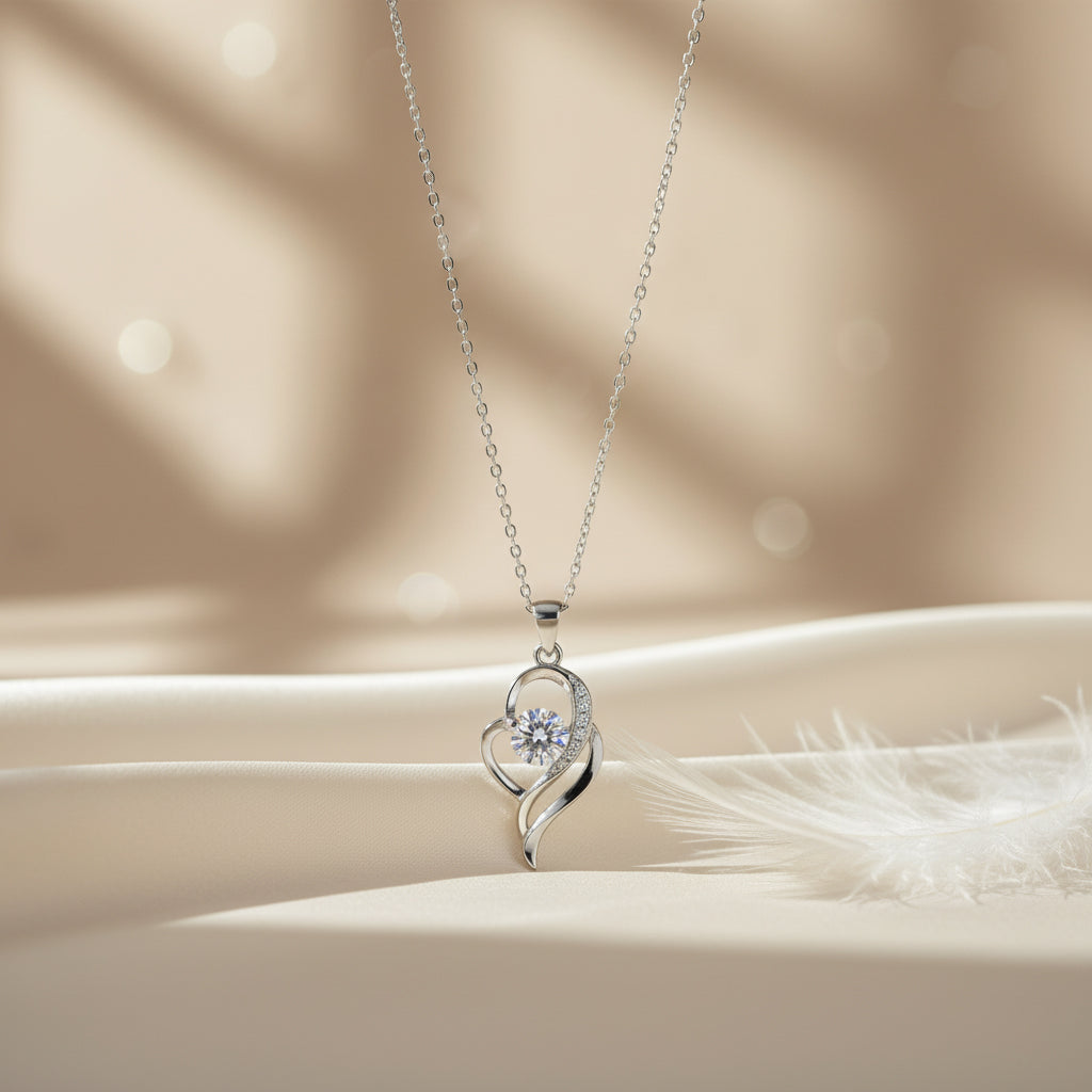 Silver Swirling heart Pendant necklace for her