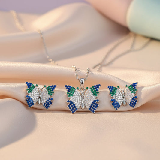 Silver Virtue Blue Butterfly Set