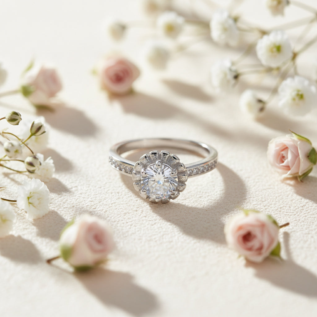 Silver Solitaire Crown Ring