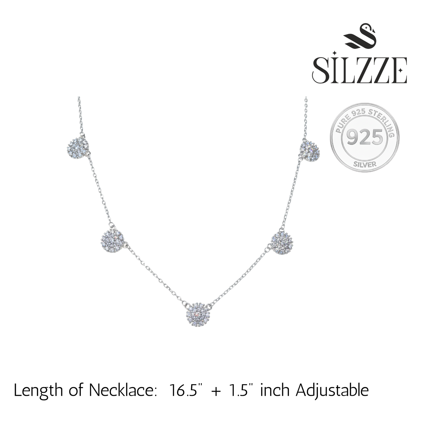 Silver Snowflake Cluster Necklace Set