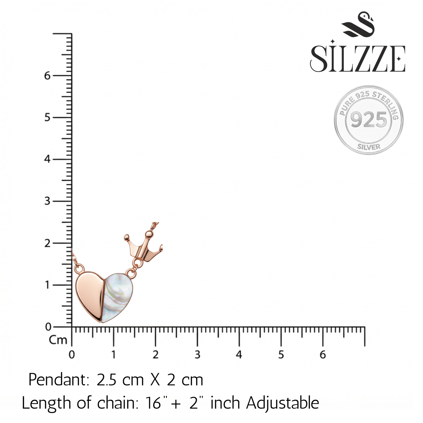 Rose Gold Royal Heart & Crown Pendant