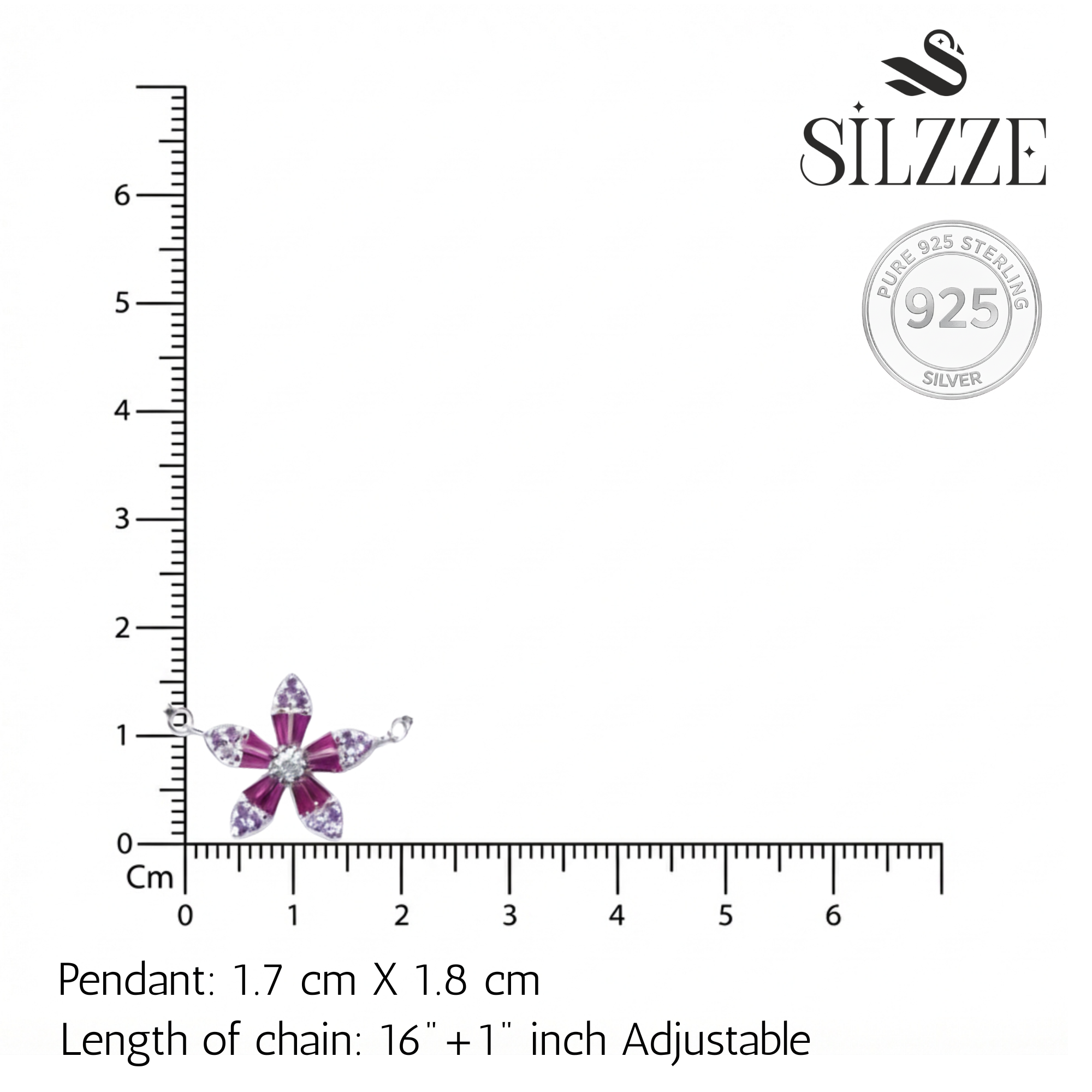 Silver Radiant Pink Floral Pendant Set