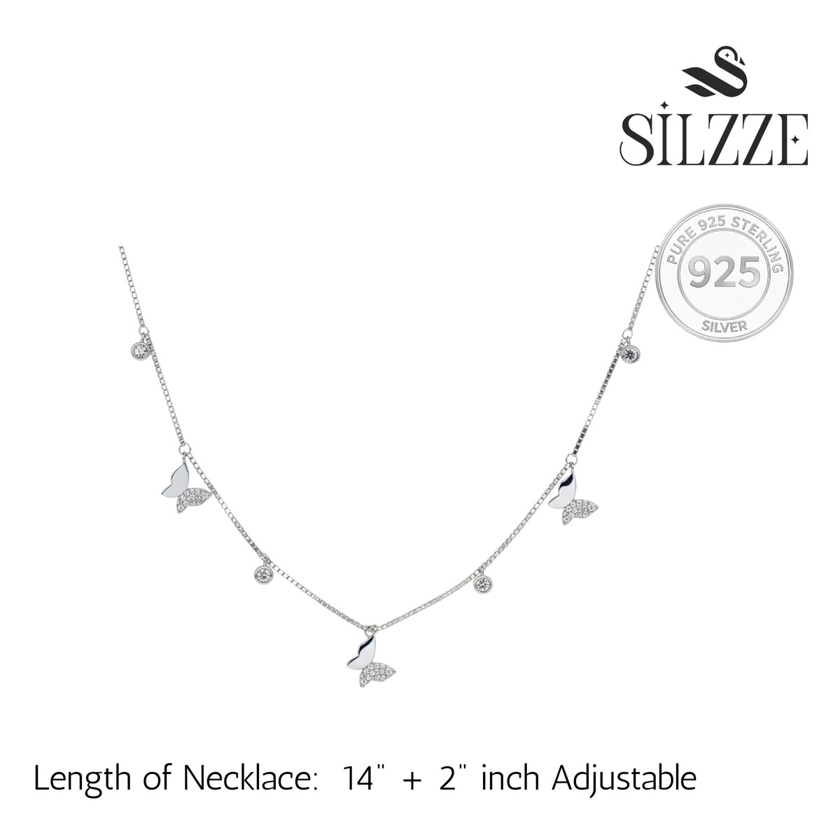Silver Elegant Butterfly Pave Necklace