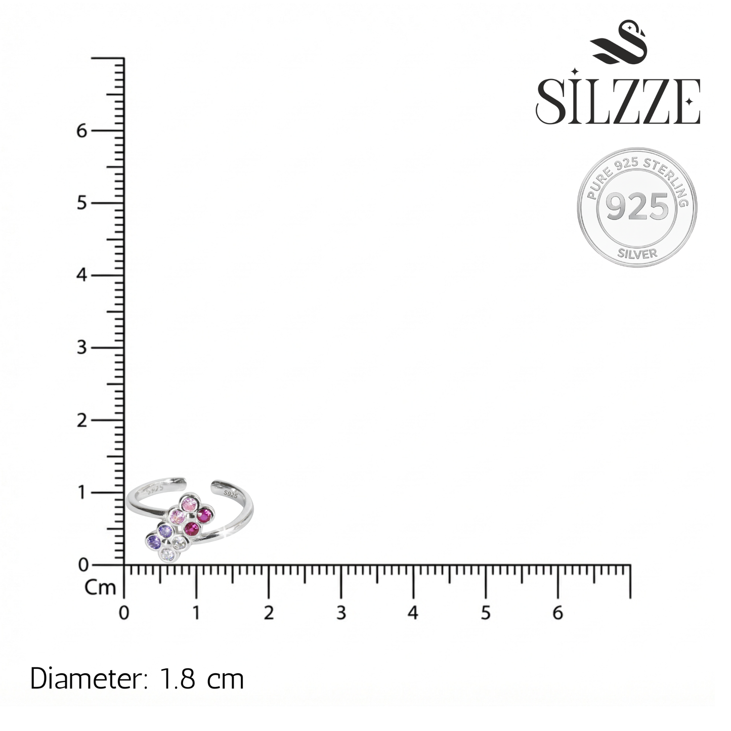 Silver Colourful Blossom Toe Ring