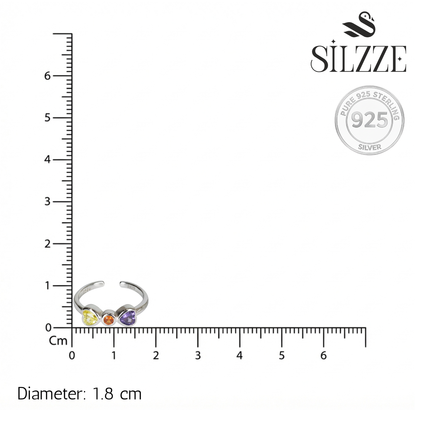 Silver Vibrant Multi Stone Heart Adjustable Toe Ring