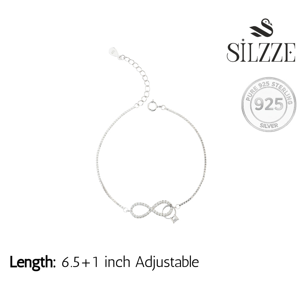 925 Silver Sparkling Infinity & Ring Charm Bracelet