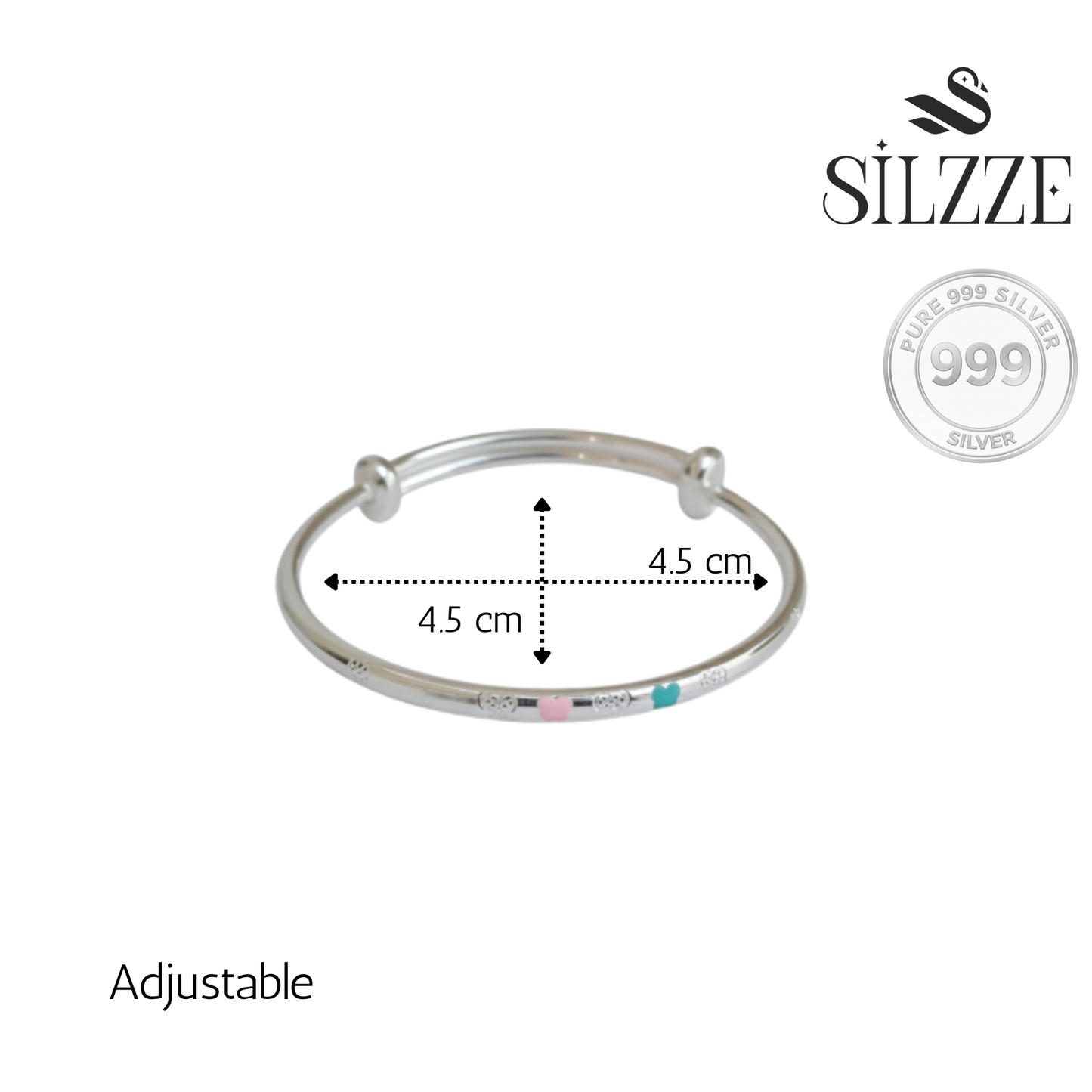 999 Silver Cute Colorful Adjustable Baby Bracelet