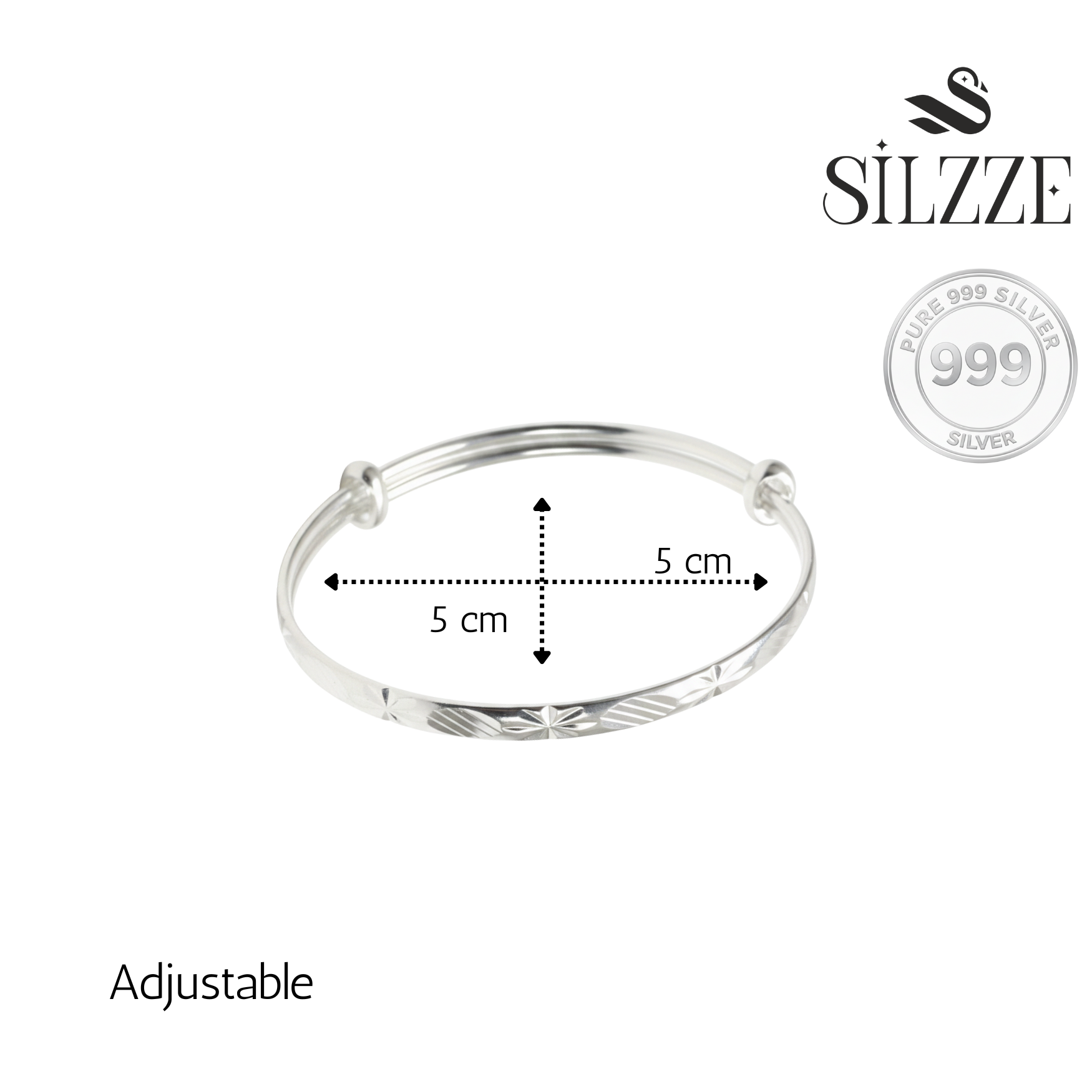 999 Silver Brilliant cutting Design Adjustable Baby bracelet (Kada)