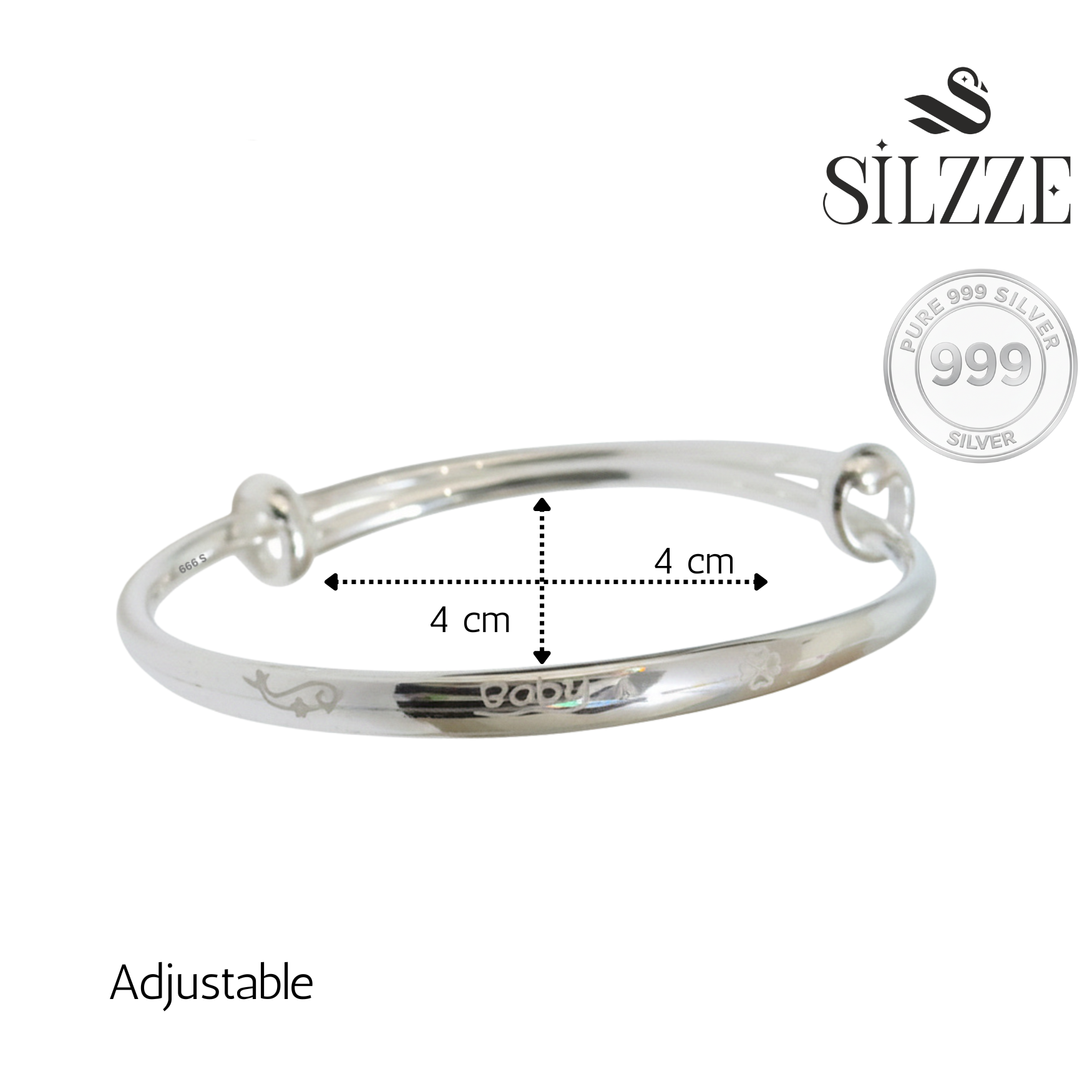 Silver 'Baby' Engraved Aqua Baby Bracelet (kada)