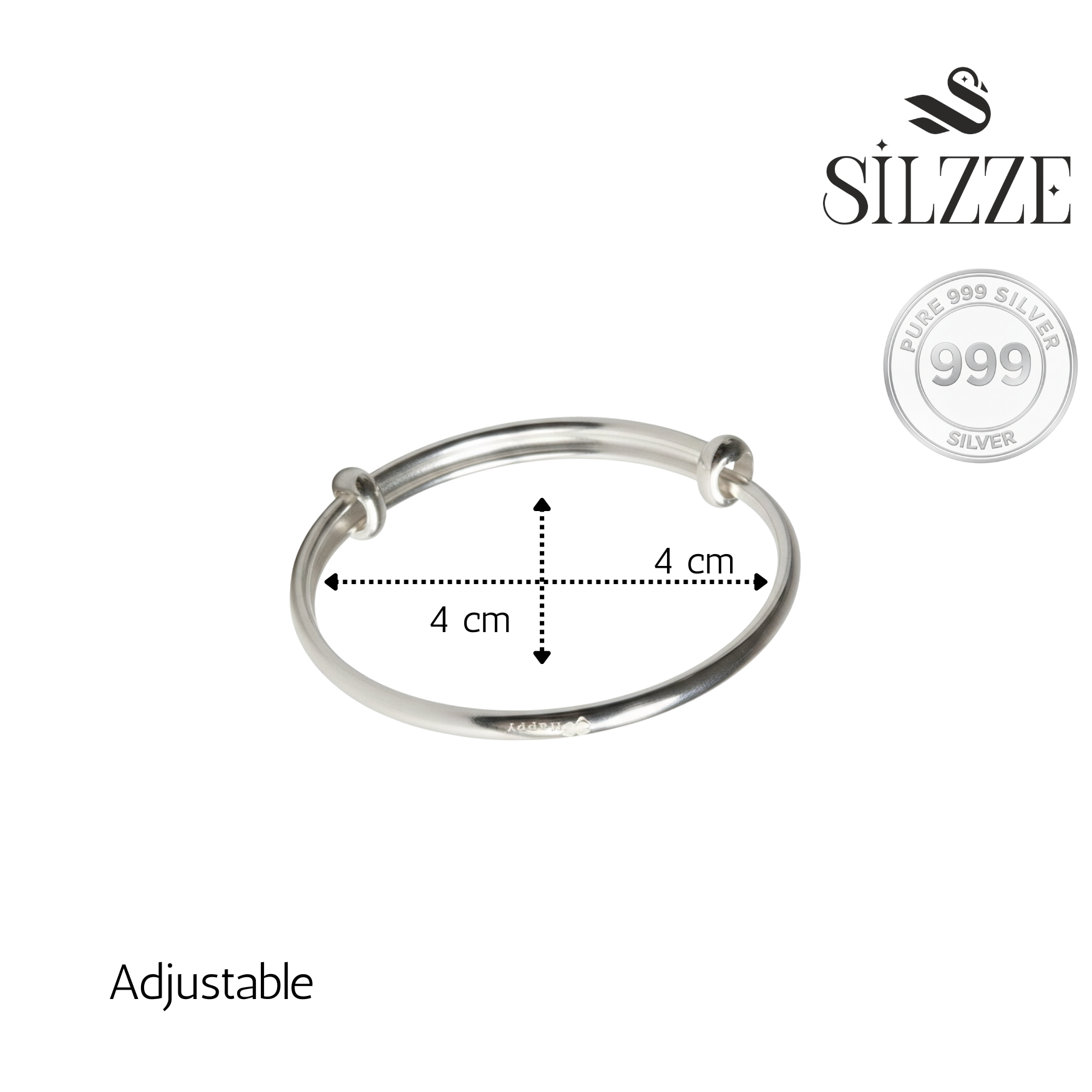 Silver 'Happy' Engraved Baby Bracelet