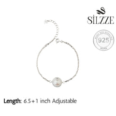 Sterling Silver Radiant Halo Pearl Double-Chain Bracelet