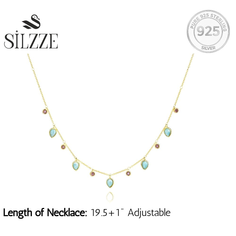 Celestial Larimar & Pink Tourmaline 925 Pure Silver Necklace