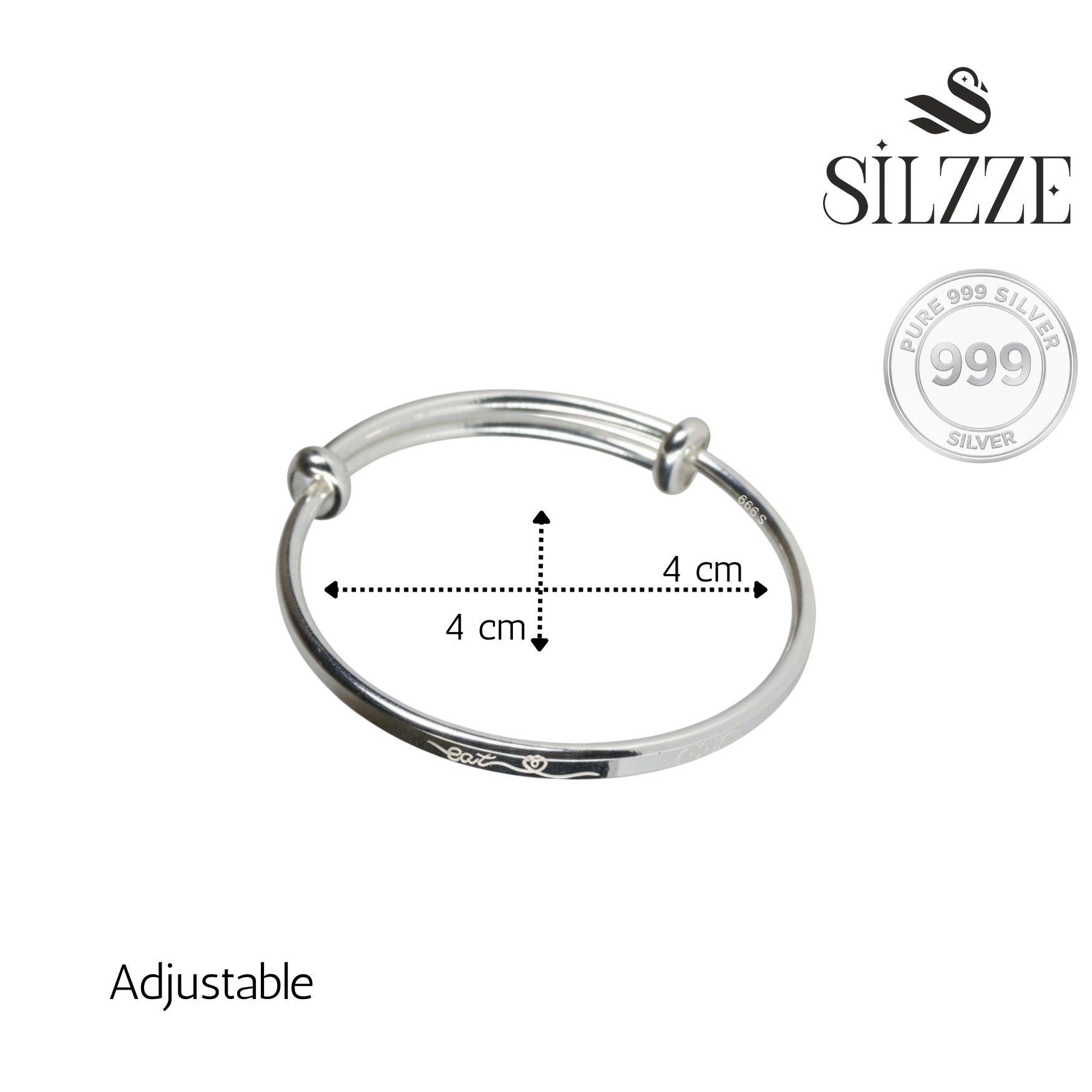 Silver Premium 999 "eat" Engraved Adjustable Baby Bracelet