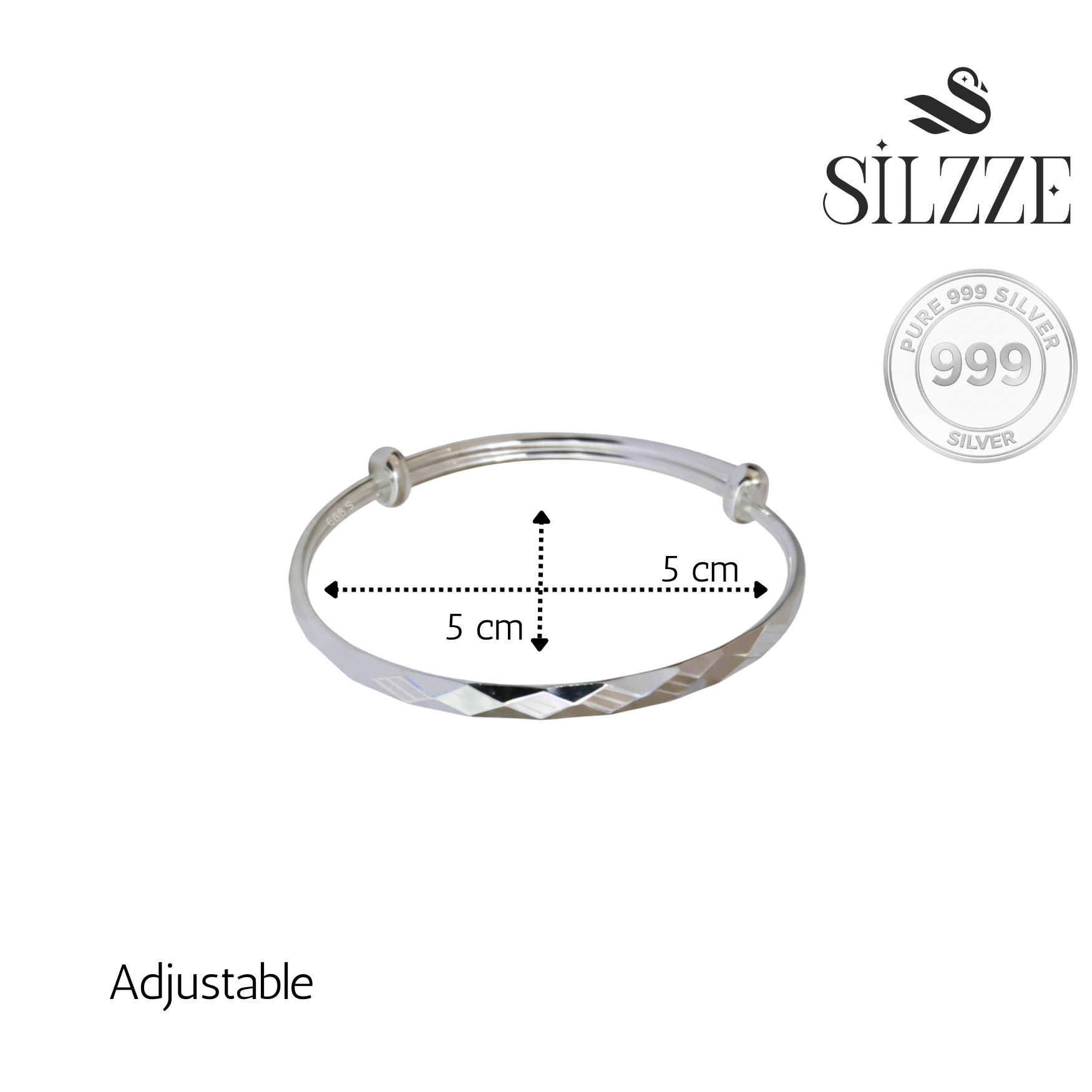 Silver 999 Premium cut Rainbow effect lines Baby Bracelet