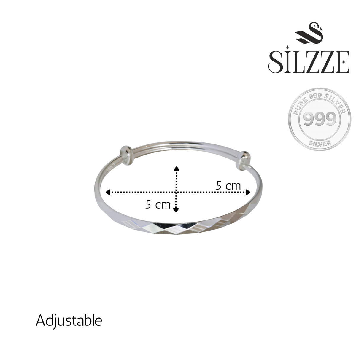 Silver 999 Premium cut Rainbow effect lines Baby Bracelet