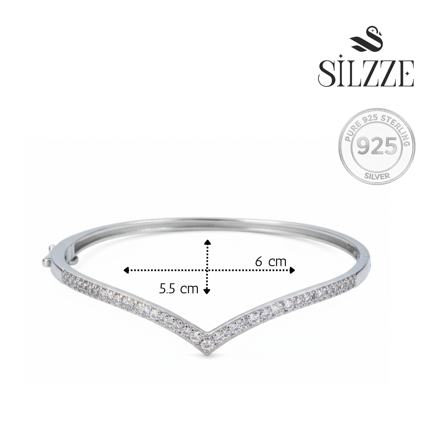 Silver Elegant V-shaped CZ Diamond studded Statement Bracelet