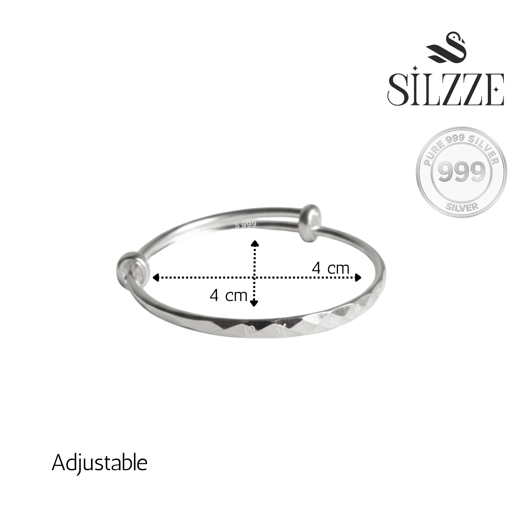 999 Pure Silver Auspicious Om Engraved Adjustable Baby Bracelet