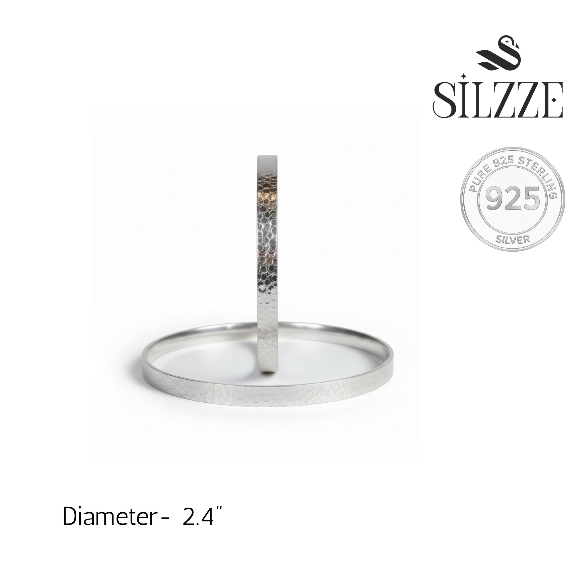 925 Silver Hammered Mirror polished Kada bracelet