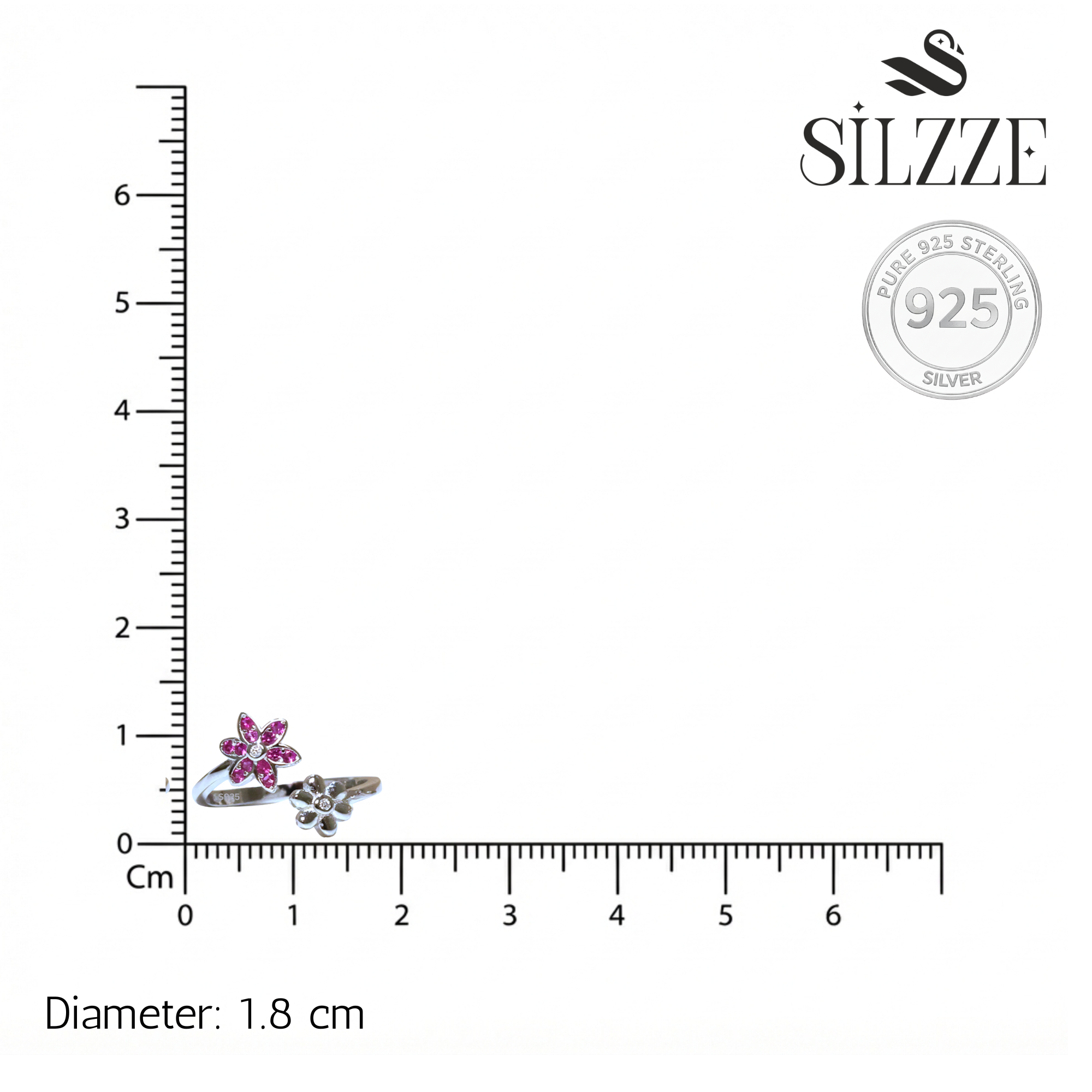 Silver Fancy Pink floral Toe ring