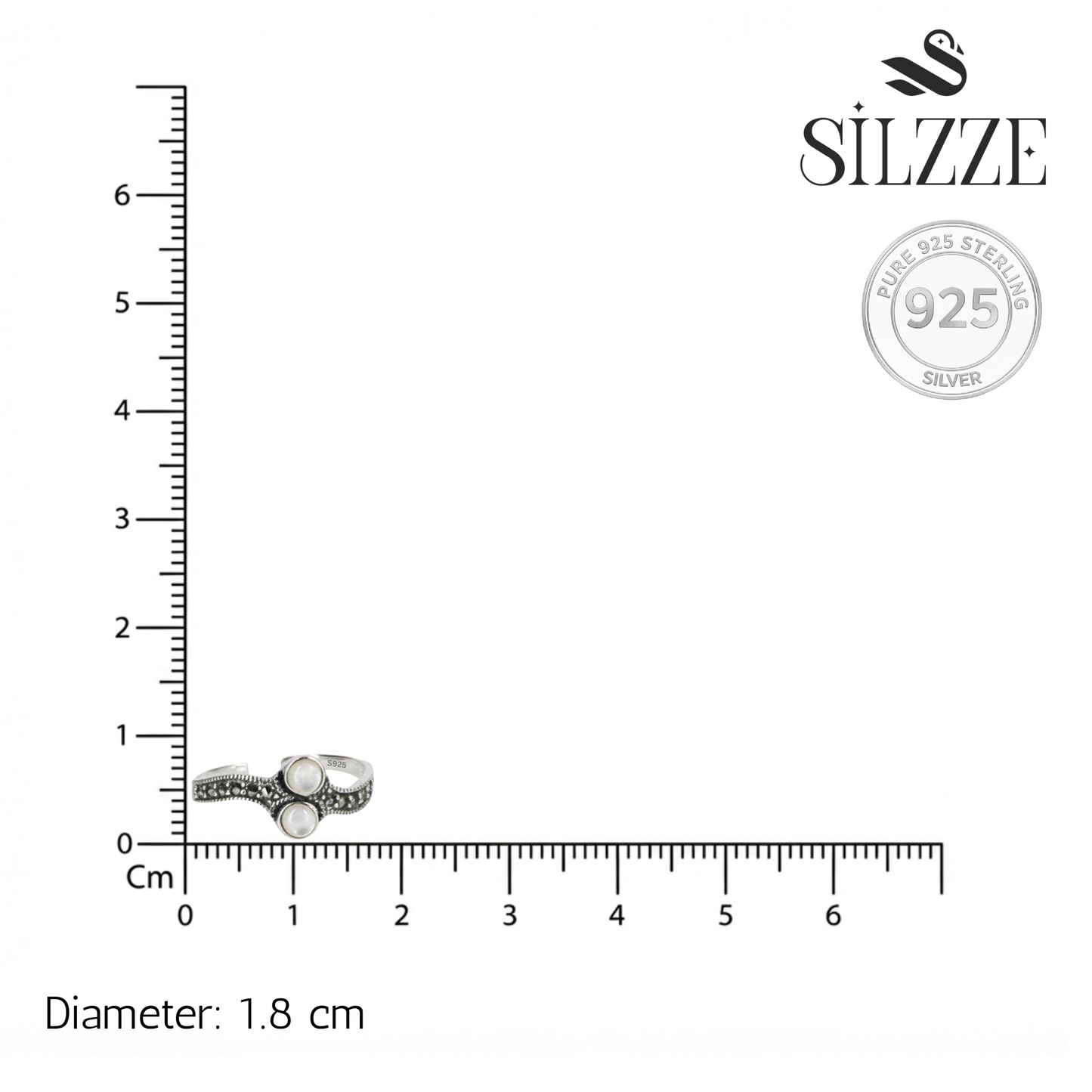 Silver Mother of pearl Oxidised Toe ring