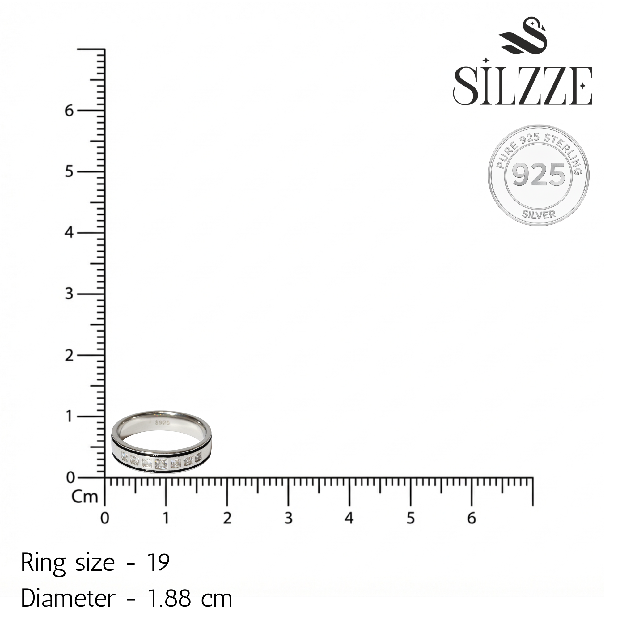 Silver Square cut CZ Diamond Eternity Band ring