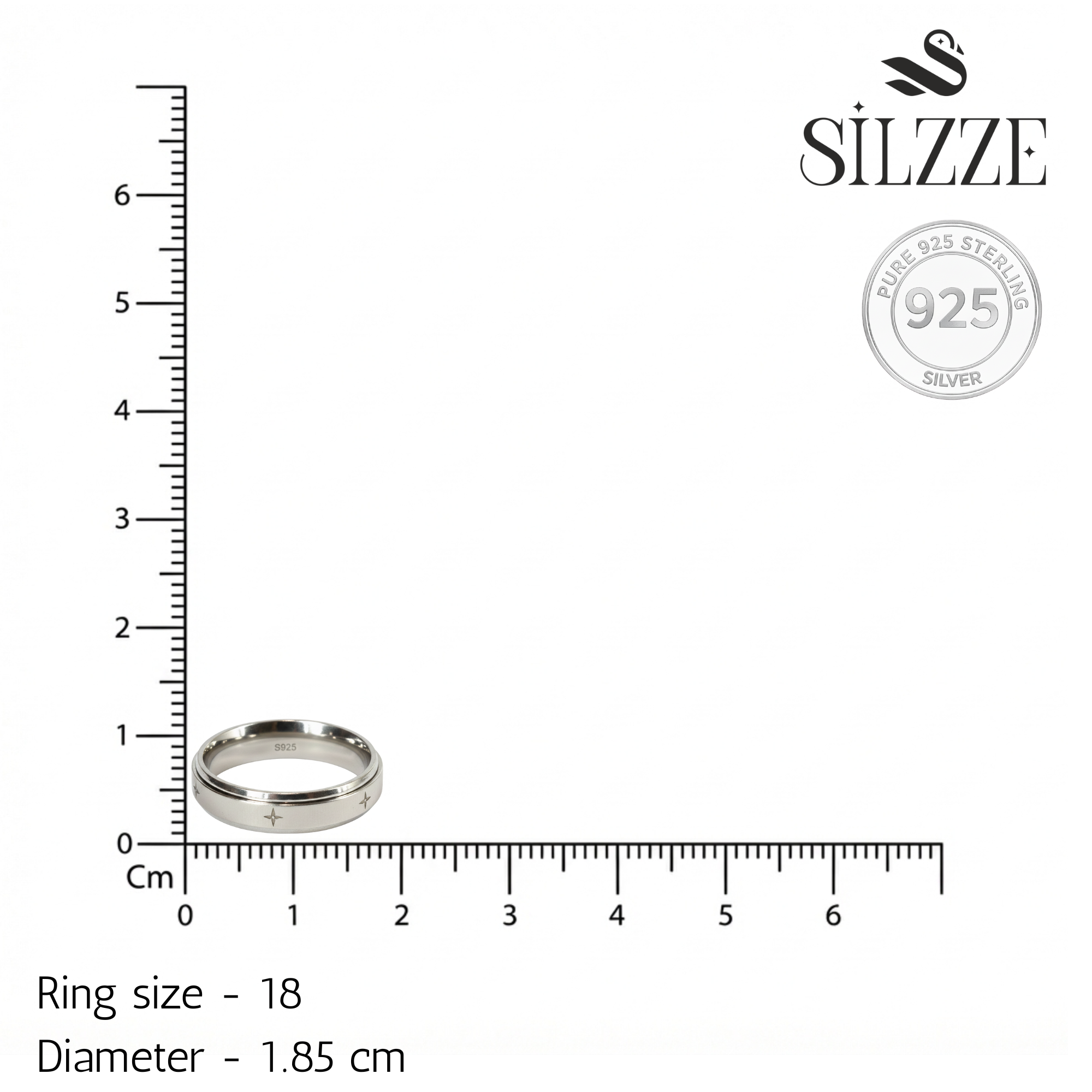 Silver zenith Star spinner Band ring For him