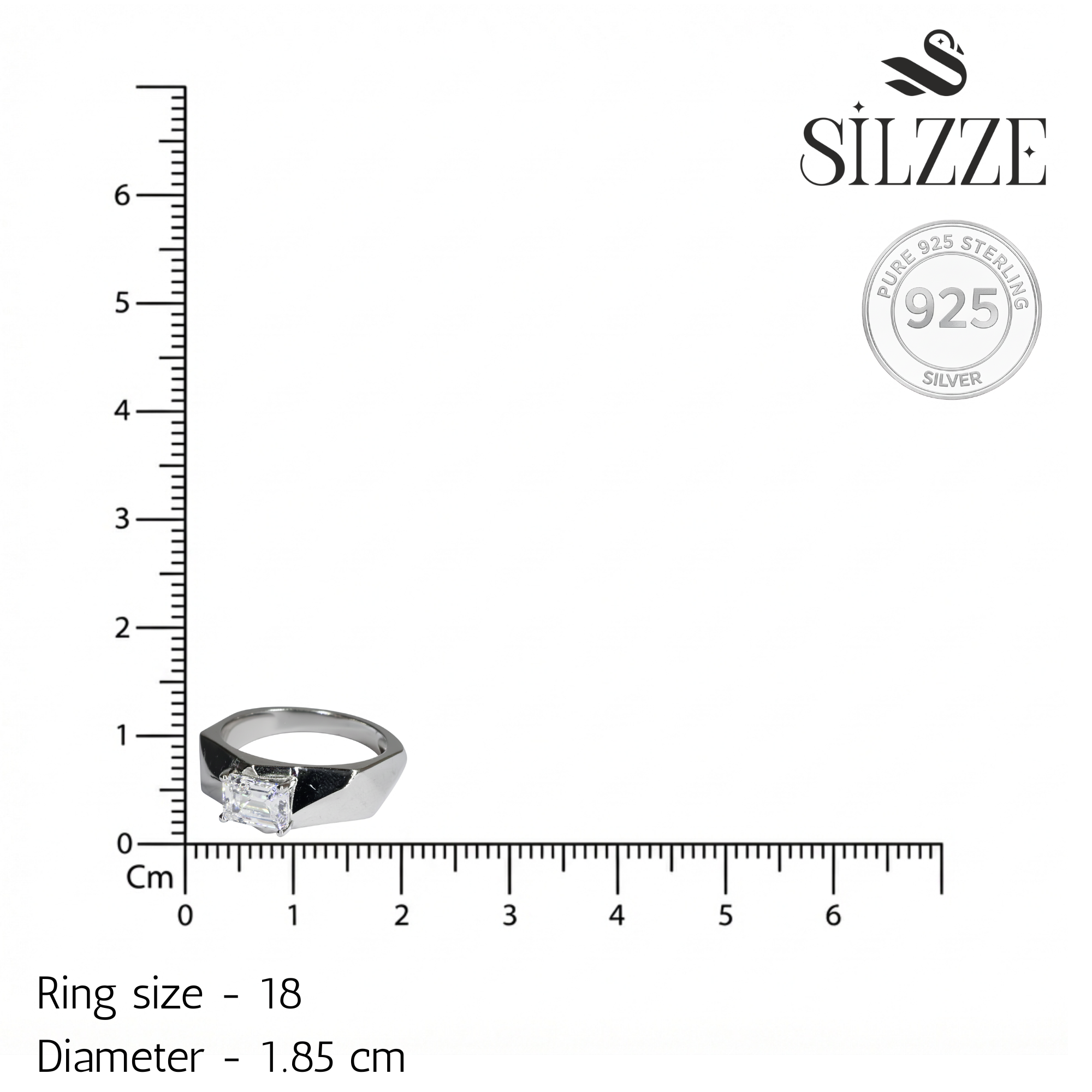 Sterling Silver Emerald-Cut Solitaire Signet Ring for Him