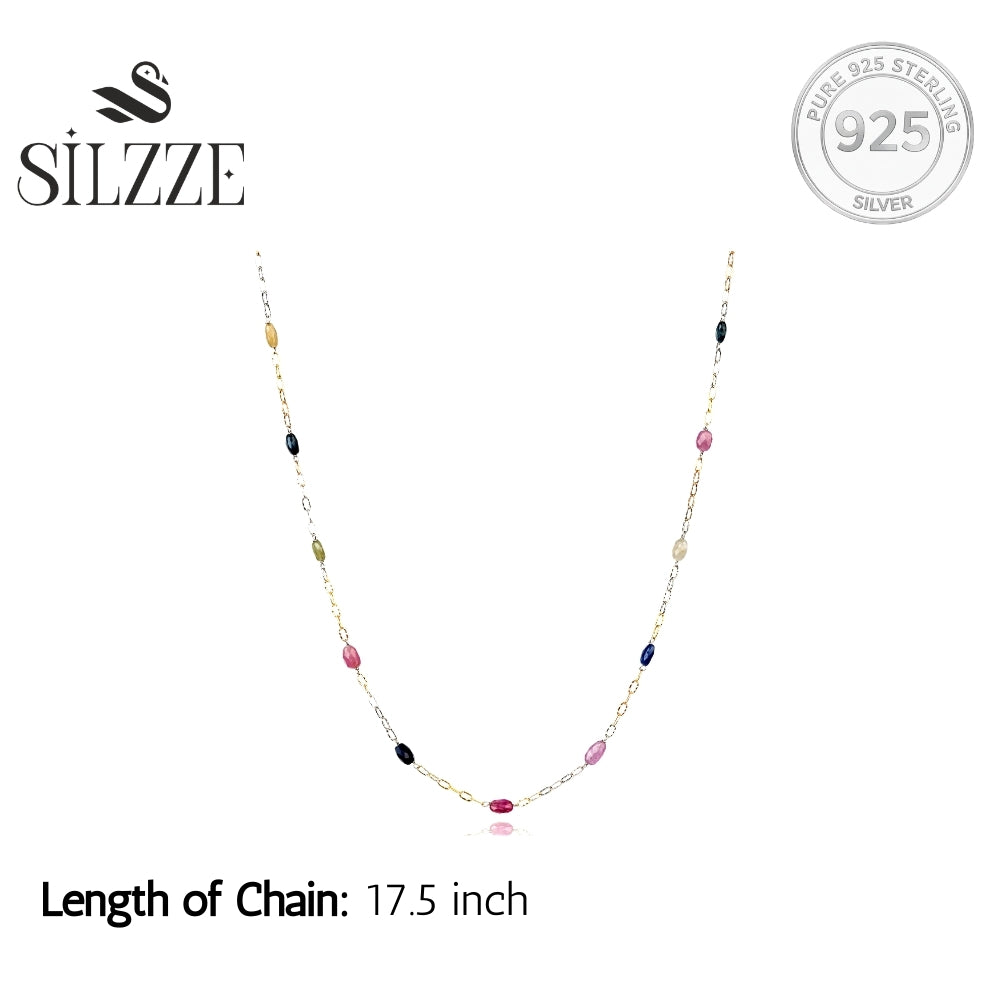 Multicolored Gemstone Two tone Sterling Silver chain