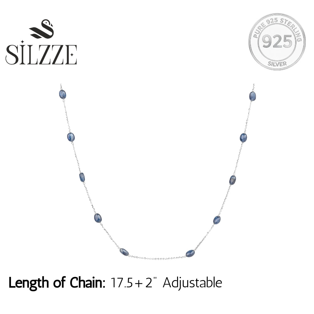 Silver Blue Sapphire chain  Necklace
