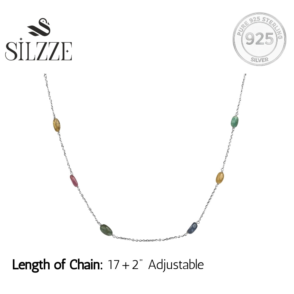 Radiant Multicolored Gemstone Sterling Silver Chain