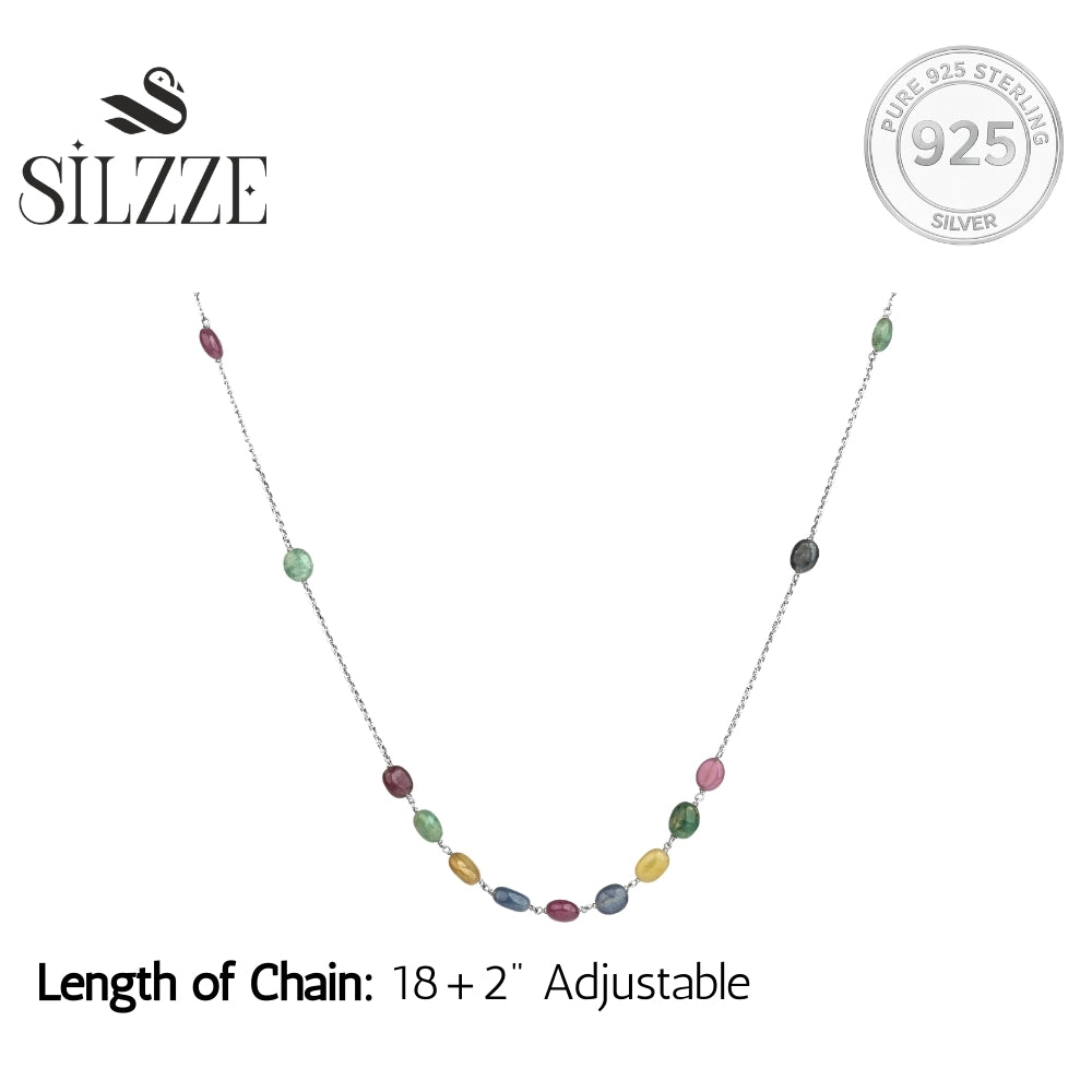 925 Silver Multicolored stone Necklace