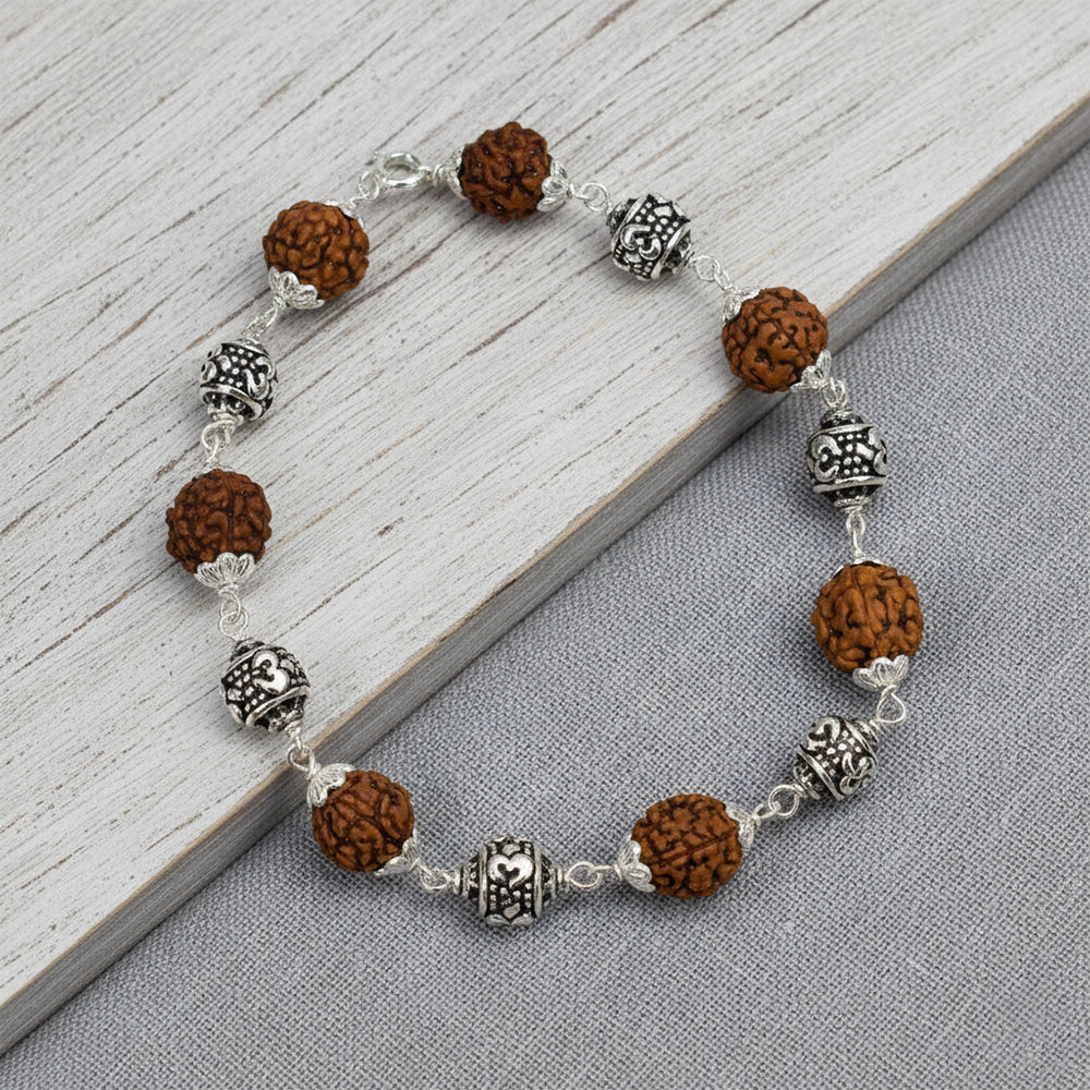 Silver Om Rudraksh Bracelet