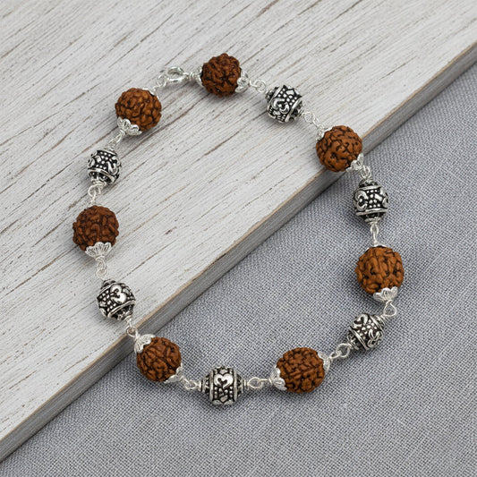Silver Om Rudraksh Bracelet