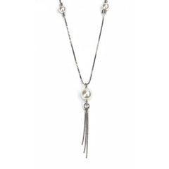 Silver Minimalist Pearl Drop Lariat Chain