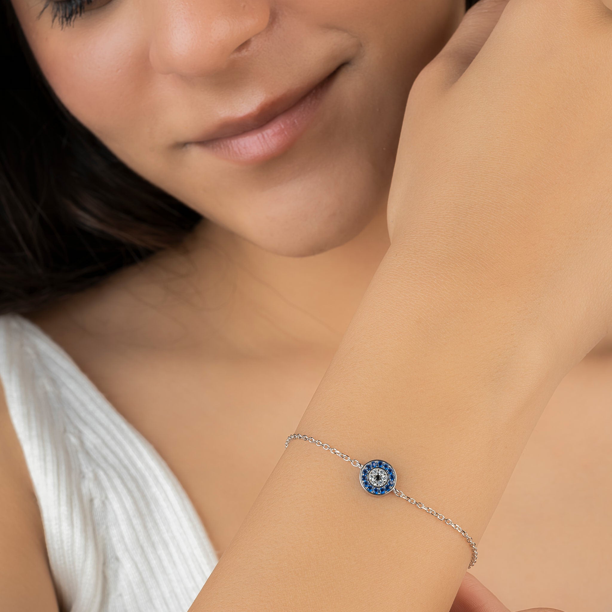 Pure Silver Celestial Halo Evil Eye Bracelet