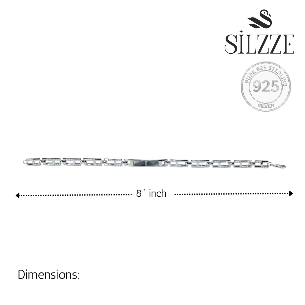 Silver Iris Blossom Inlay Link Bracelet for Him