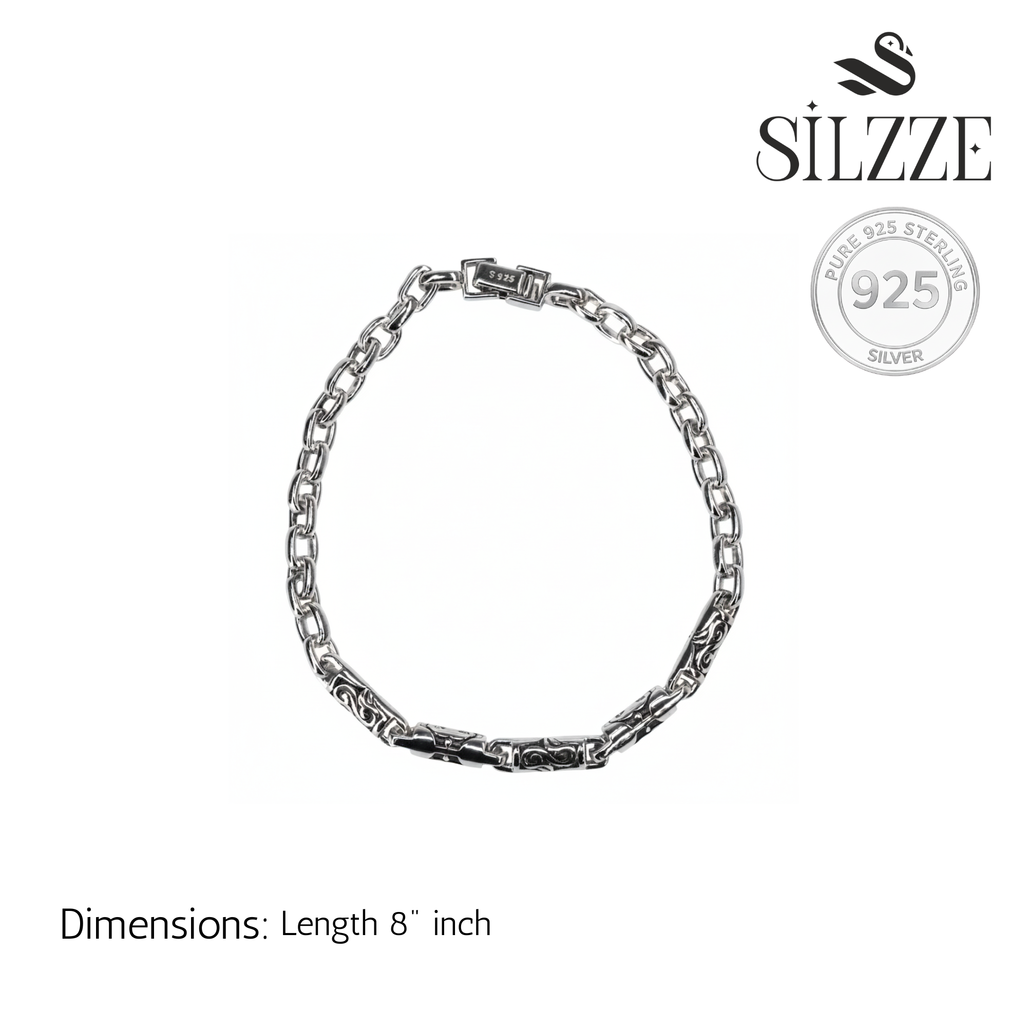Silver classic carved Men's bracelet for him