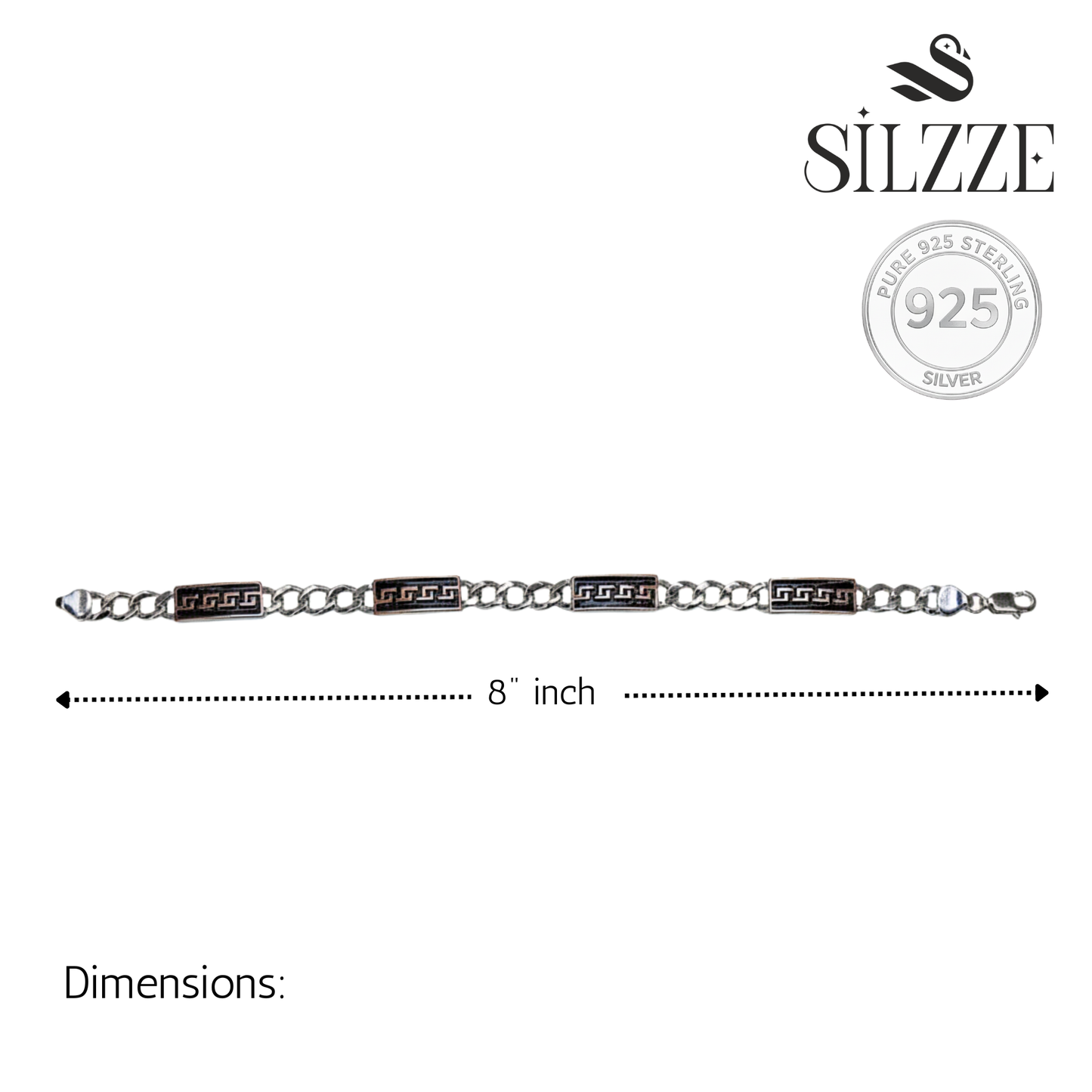 Silver Greek design black and rose gold Mens bracelet