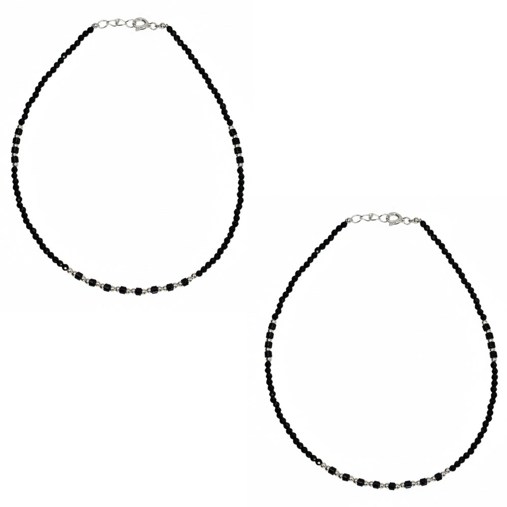 Silver Modern and classic Black beads Design Anklets For her