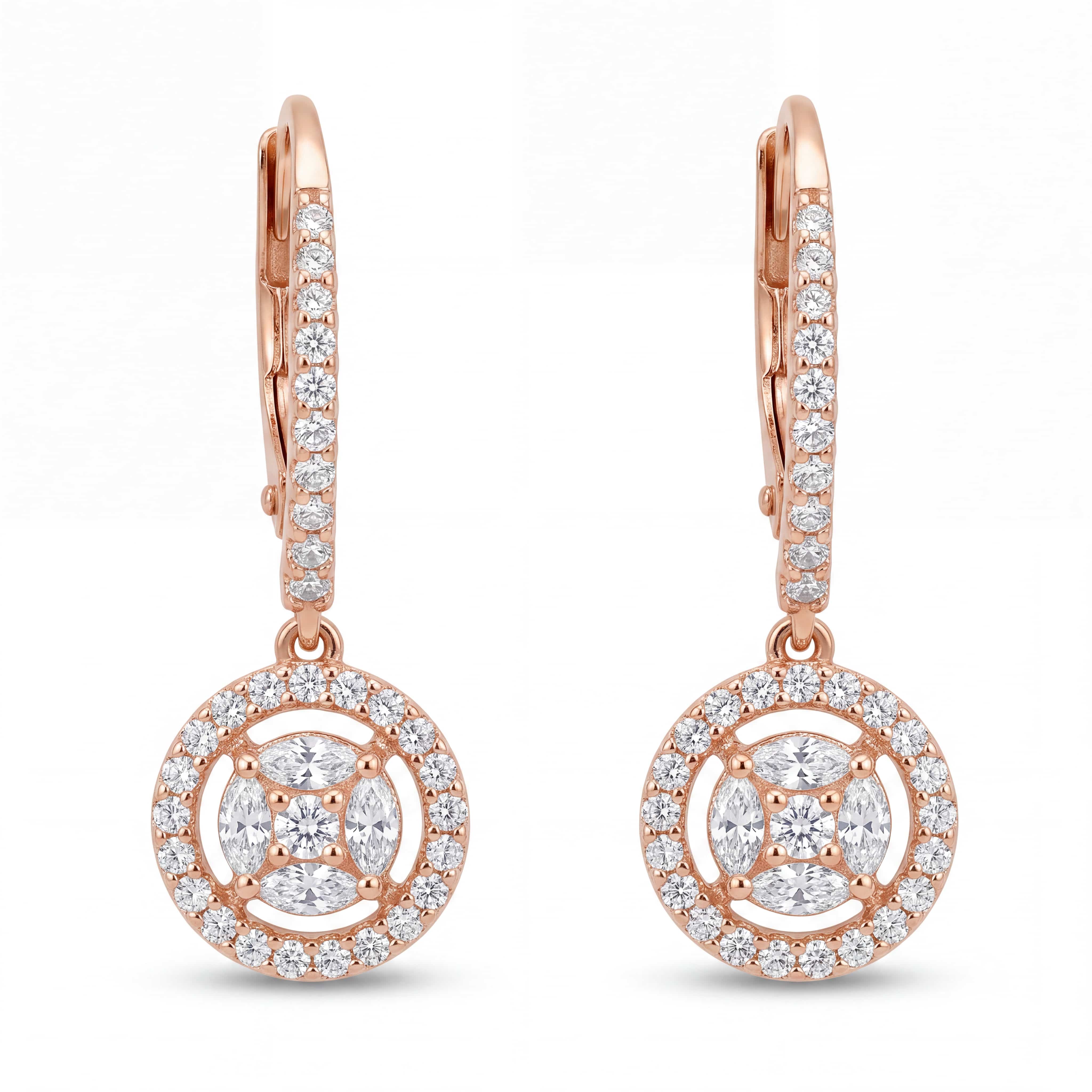 Rose Gold Round cut Drop Earrings