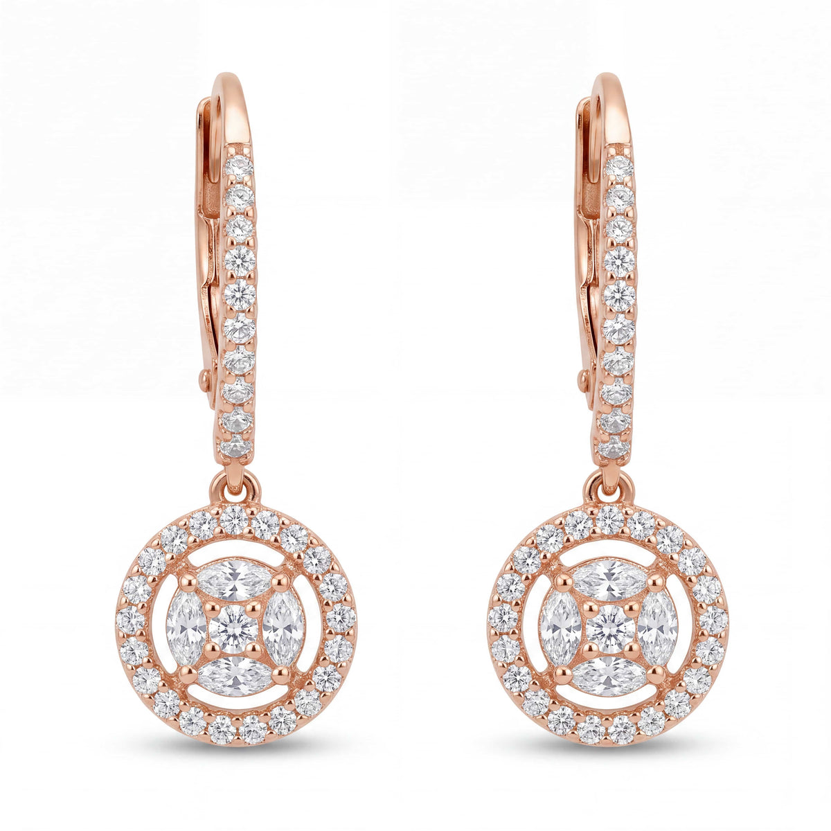 Rose Gold Round cut Drop Earrings
