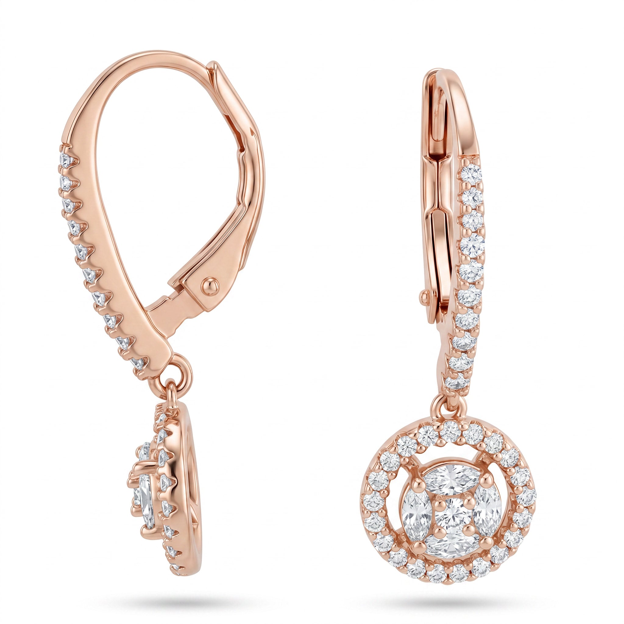 Rose Gold Round cut Drop Earrings
