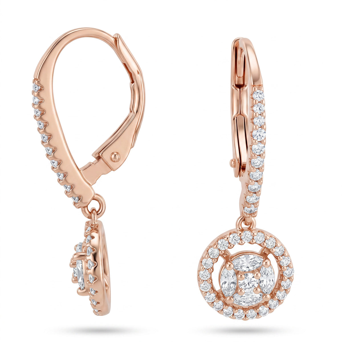 Rose Gold Round cut Drop Earrings
