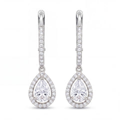 Silver Halo Pear Drop Earrings