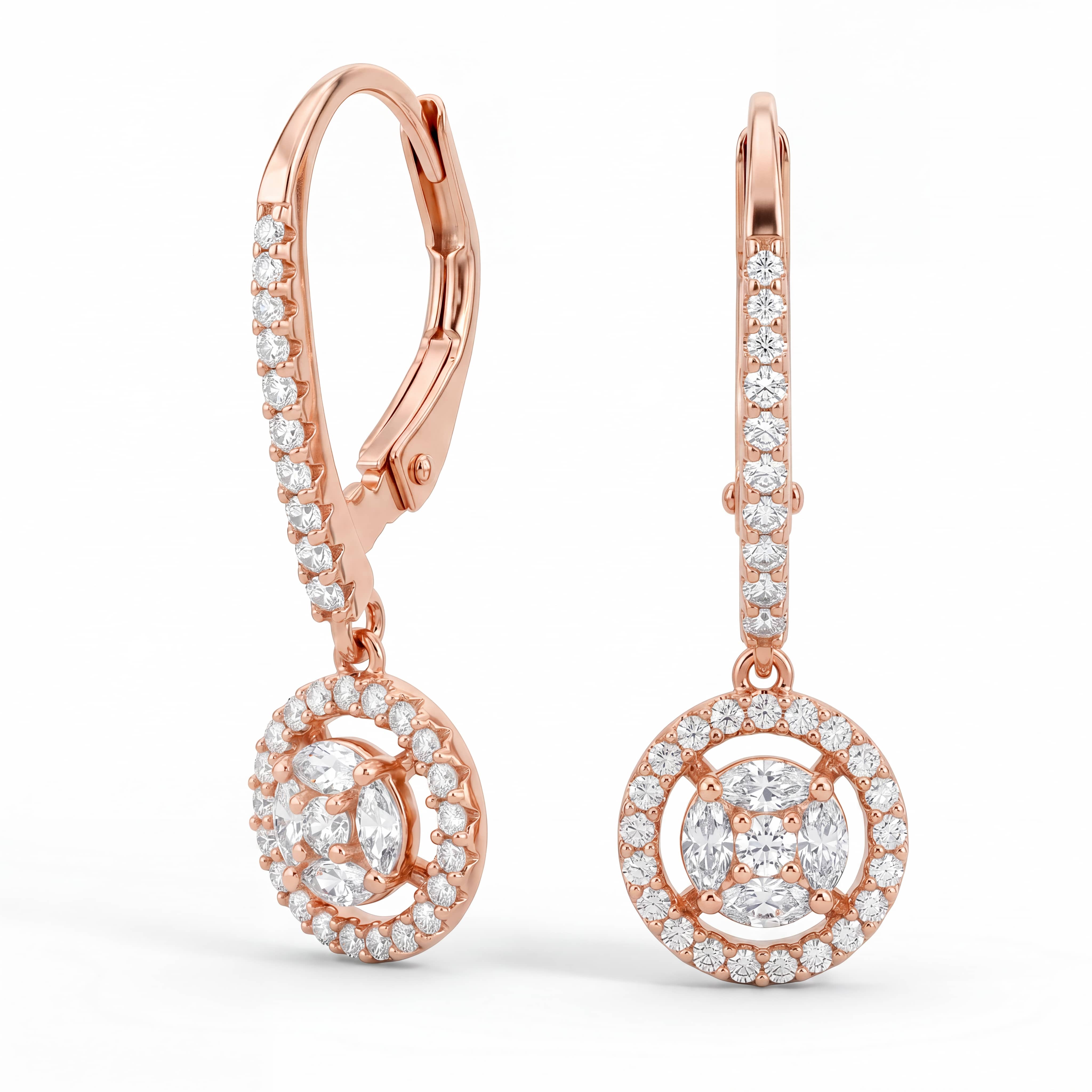 Rose Gold Round cut Drop Earrings