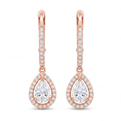 Rose Gold Halo Pear Drop Earrings