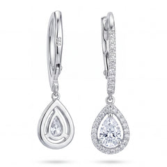 Silver Halo Pear Drop Earrings
