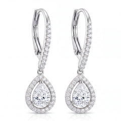 Silver Halo Pear Drop Earrings