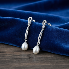 Silver Knot Pearl drop hanging Earrings